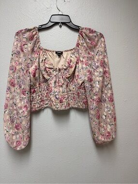 Express Pink Floral Smocked Crop Top